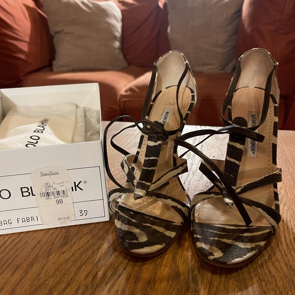 Manolo Blahnik brown & beige animal print sandals